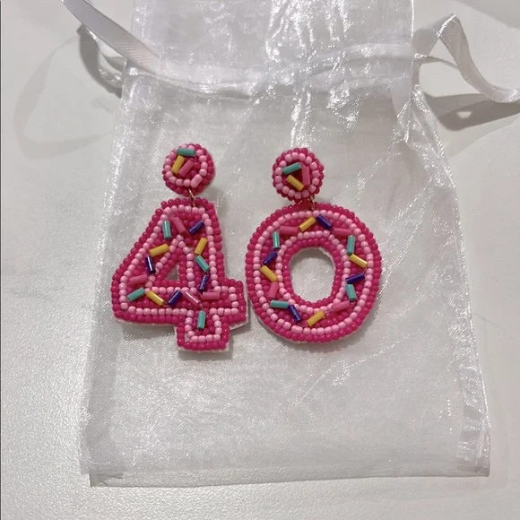 Pink Beaded Number Earrings - Picture 1 of 4
